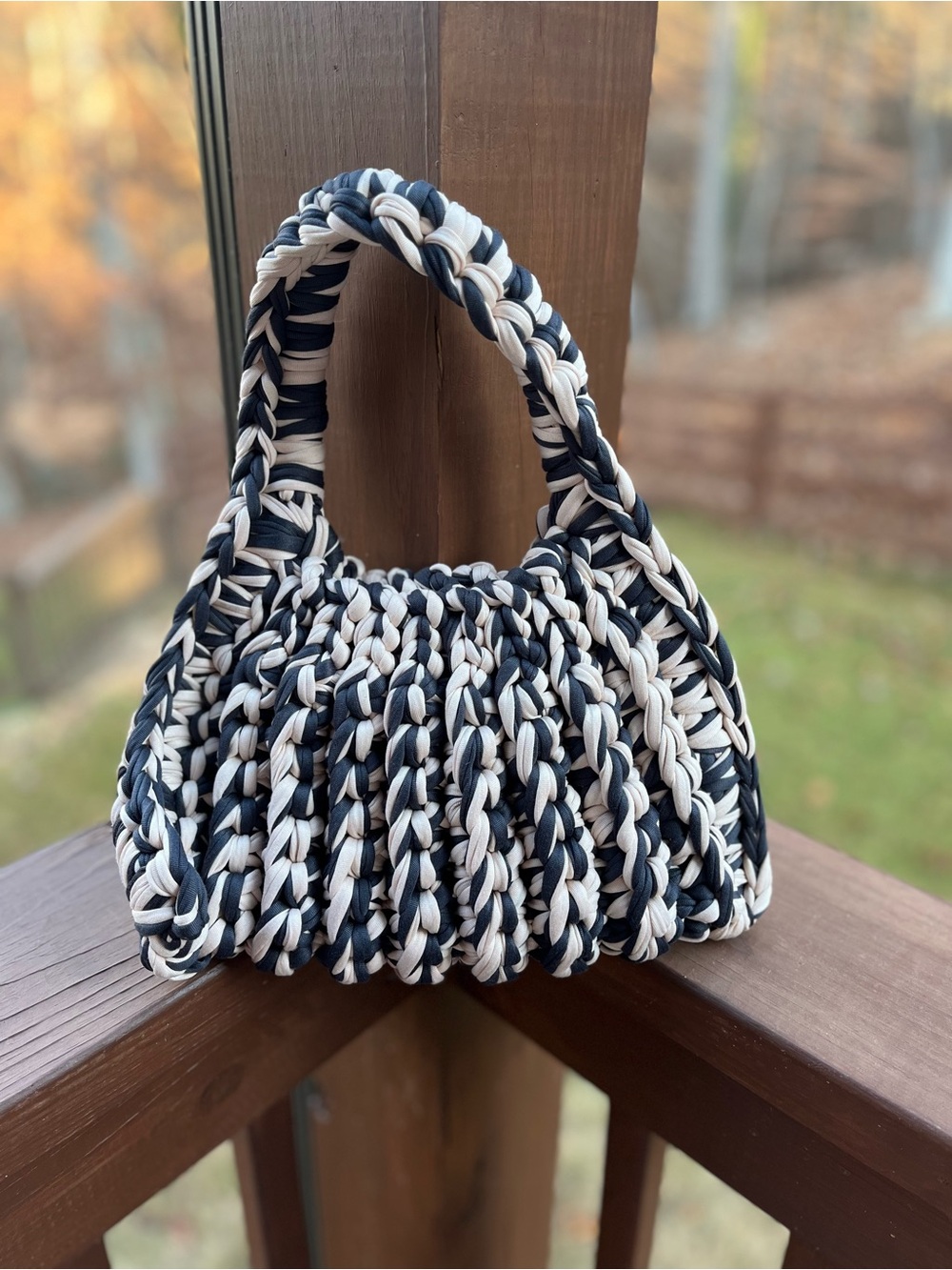 Handwoven Black and White Crochet Shoulder Bag